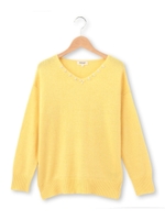 ビジューVネックニット/イエロー(032)
