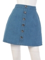 釦付デニム台形スカート/サックスブルー