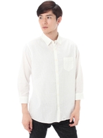 【AZUL by moussy】サッカー無地7分袖シャツ/WHT