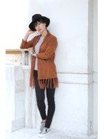 【AZUL by moussy】フリンジニット長袖トッパー/CAM