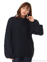 【W】バルーンニットチュニック/ネイビー