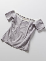 ランダムボーダー オフショルトップス/グレー