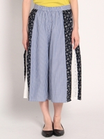 レース×ストライプMIXギャザーパンツ/ブルー