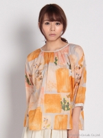 四角い水面プリントブラウス/オレンジ