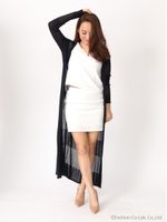 透かしボーダーロングカーディガン/ピンク