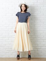 袖フレアボーダー/T/オフホワイト/コン