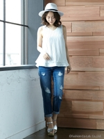 C・裾レースJZノースリ/TOPS/コン/ストライプ