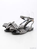 [LILICIOUS]リボンフラットサンダル/WHT×BLK