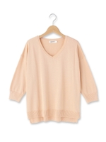 コットンMIX七分袖ニット/ライトブルー(091)