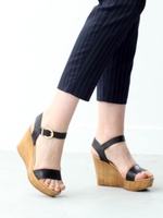 レザーストラップウエッジサンダル/ブラック