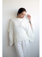 【AZUL by moussy】タック編みボトルネックポンチョ長袖プルオーバー/NVY