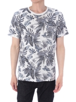 【AZUL by moussy】ボタニカル柄天竺クルーネック半袖T/WHT