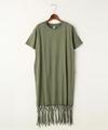 裾フリンジ半袖ワンピース