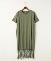 裾フリンジ半袖ワンピース