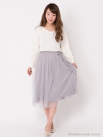 【AUNT MARIE'S】 プリーツチュールスカート/WHT