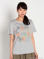 オーバーダイ天竺スケッチプリントTシャツ/イエロー