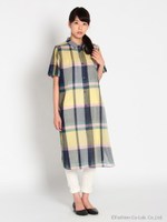 コットンマドラスチェックシャツワンピース/ネイビー