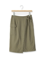 麻混ラップスカート/カーキ(027)