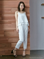 キャミTOPS+テーパードPT/SET/オフホワイト/ストライプ