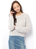 【AZUL by moussy】AC5GアイレットMIXショート長袖プルオーバー/柄GRY