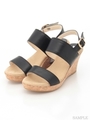 【REZOY】低反発インソールコルクウェッジワイドストラップサンダル/ブラック