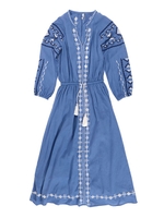 【Lady like】刺繍マキシワンピース/ブルー