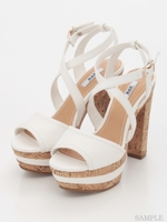 【R&E】コルク太ヒールクロスストラップサンダル/ブラック