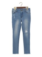 【売り切れ次第終了!!】クロップド裾フリンジクラッシュ加工スキニー/PT/デニム/ライトブルー