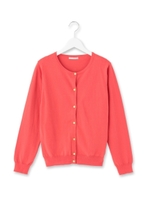 コットン丸首ニットカーディガン/ボルドー(064)