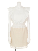 ショルダーフリルレースコンビワンピ/イエロー