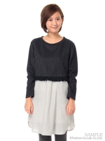 ストライプツィードレイヤートワンピース/ネイビー