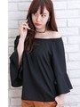 オフショルベル袖ブラウス(ブラック/キャメル)/ブラック