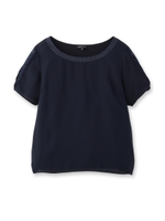 レース袖シフォンシャツ/ネイビー(093)