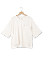 刺しゅうVネックゆるカットソー/ホワイト系(002)