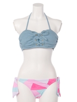 DENIMレースアップSバンドゥカップビキニ/L/BLU