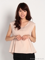 ボックスプリーツブラウス/ピンクベージュ