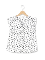 フラワー刺しゅうスキッパーシャツ/サックス(090)