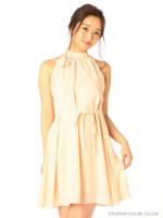 バックリボンフレアワンピース/ベージュ