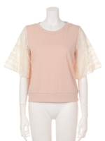 【mystic】レース切替半袖プルオーバー/ベージュ