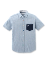 ◆ニットポケット綿麻ダンガリーシャツ/ライトブルー(091)