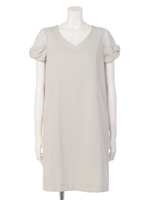 袖シフォンＶネックワンピース/ライトグレー