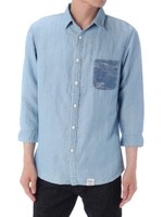 【AZUL by moussy】ライトオンス綿麻デニム7分袖シャツ/BLU