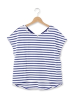 ビジューバックリボン配色ボーダーカットソー/ブルー(392)