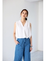 【AZUL by moussy】ジョーゼットスキッパーノースリTブラウス/KHA