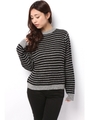 【AZUL by moussy】A/C綿タッチショートハイネック長袖プルオーバー/柄BLK