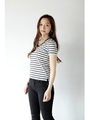 【AZUL by moussy】TC天竺BC切替スリットVネック半袖プルオーバー/柄WHT