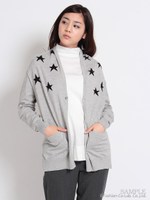 星柄インターシャカーディガン/杢グレー