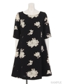 オリジナルローズブーケ柄ワンピ/黒