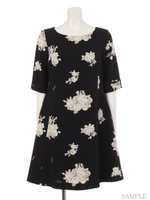 オリジナルローズブーケ柄ワンピ/黒