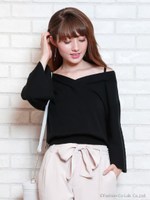 フレア袖オフショルVニット/ホワイト